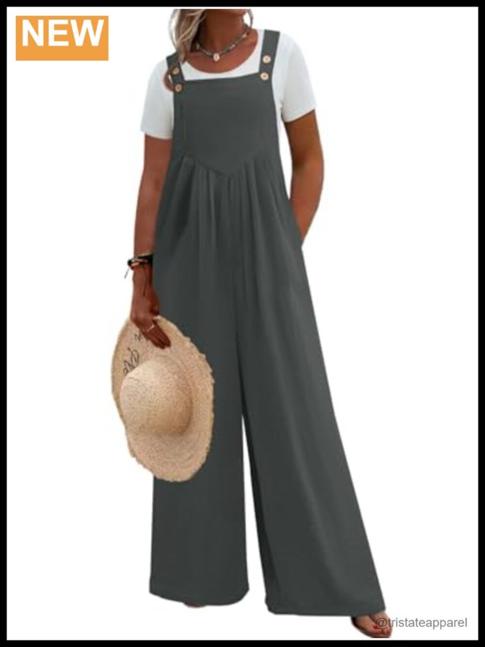 Plus Size Wide Leg Overalls Adjustable Straps Loose Jumpsuit with Pockets